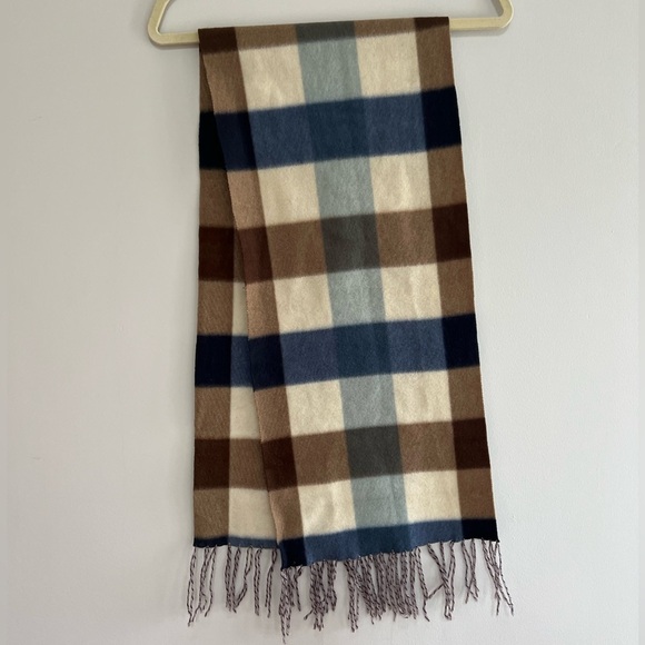 Royal Rossi Plaid Mongolian Cashmere Fringe Scarf Blue Brown Cream - Picture 1 of 7